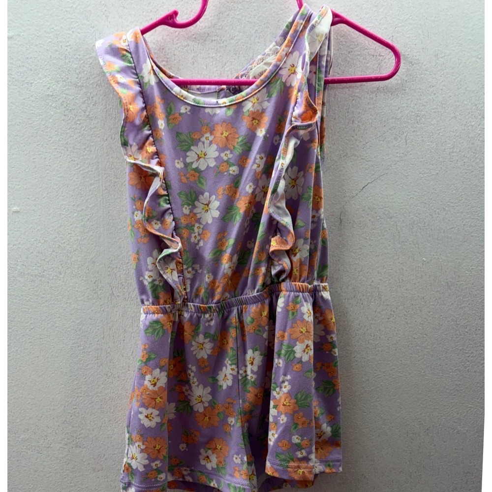 Btween Girls Purple Floral Ruffle Romper Size 4T Sleeveless One Piece